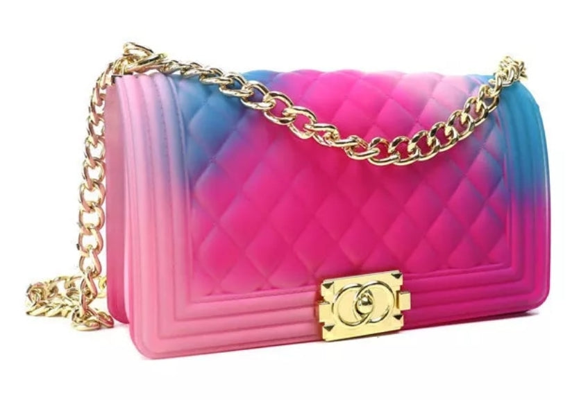 Pink and Blue Clutch/Crossbody Bag